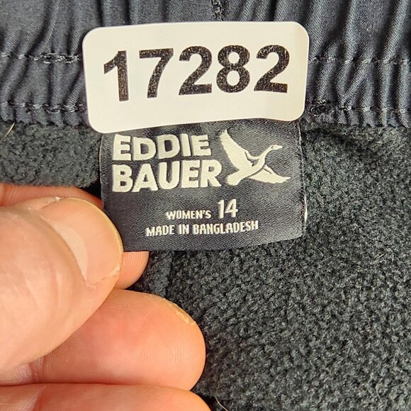 Eddie Bauer Pants Womens 14 Black Fleece Lined Hi Rise Cargo Jogger Sweatpants - Picture 12 of 16
